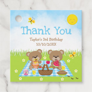 Etiquetas Para Lembrancinhas Teddy Bears Picnic Birthday Blue Gingham Obrigado