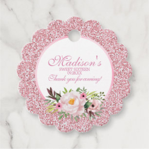 Etiquetas Para Lembrancinhas Tendy Glitter Pink Floral Sweet 16