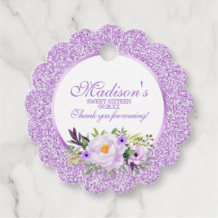 Etiquetas Para Lembrancinhas Tendy Glitter Purple Floral Sweet 16