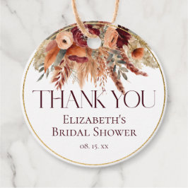 Etiquetas Para Lembrancinhas Terracota de Borgonha com Flores Douradas de Pampa