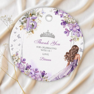 Etiquetas Para Lembrancinhas Tiara Floral de Lavanda Prata Quinceañera Obrigado