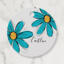 Trending Daisy Teal Inky Art Gift Tags