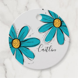 Etiquetas Para Lembrancinhas Trending Daisy Teal Inky Art Gift Tags