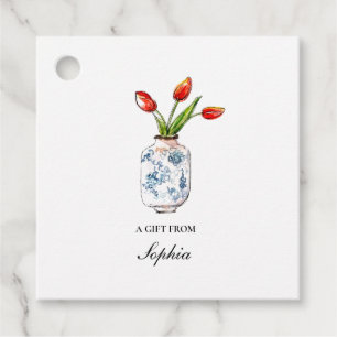 Etiquetas Para Lembrancinhas Tulipas no vaso azul e branco