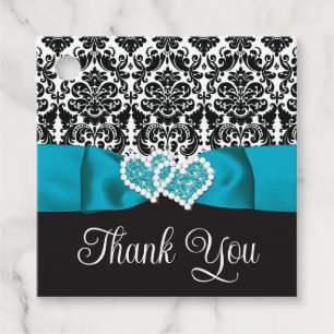 Etiquetas Para Lembrancinhas Turquesa, Black Damask Love Heart Casamento