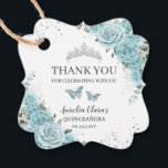 Etiquetas Para Lembrancinhas Turquoise Floral Quinceanera Sweet 16 Butterflies<br><div class="desc">Matching items available in store! (c) The Happy Cat Studio</div>