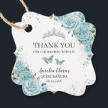 Etiquetas Para Lembrancinhas Turquoise Floral Quinceanera Sweet 16 Butterflies<br><div class="desc">Matching items available in store! (c) The Happy Cat Studio</div>