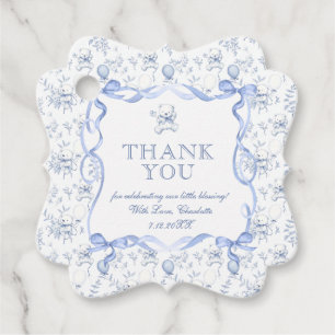 Etiquetas Para Lembrancinhas Ursa de pelúcia em Toile Azul Empoeirado Obrigado