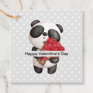Etiquetas Para Lembrancinhas Urso Panda Bonito com Rose Bouquet
