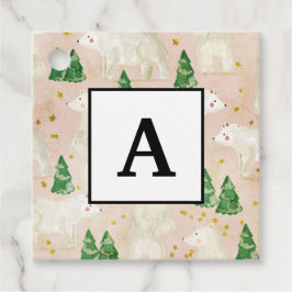 Etiquetas Para Lembrancinhas Ursos Polares de Natal Bonitos na Floresta Evergre