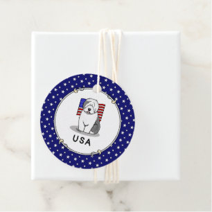 Etiquetas Para Lembrancinhas US American Flag Old English Sheepdog (Cinza 1)