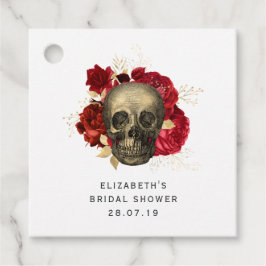 Etiquetas Para Lembrancinhas Vermelho Carmesim e Dourado Caveira Gótica e Rosas