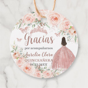 Etiquetas Para Lembrancinhas Vestido de Princesa Rosa Dourado Floral Quinceaner