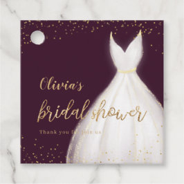 Etiquetas Para Lembrancinhas Vestido Elegante com Brilho Dourado Borgonha Chá d