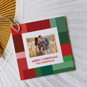 Etiquetas Para Lembrancinhas Vibrante Bloco de Cores Geométricas Foto de Natal