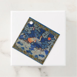 Etiquetas Para Lembrancinhas Vintage de bordado chinês azul-pássaro