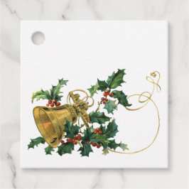 Etiquetas Para Lembrancinhas Vintage Dourada Bell e Holly Christmas Gift Tags