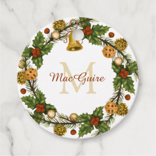 Etiquetas Para Lembrancinhas Vintage Elegant Christmas Wreath Monograma Inicial