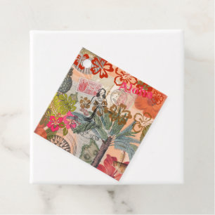 Etiquetas Para Lembrancinhas Vintage Flowers Hula Colorful Hawaiian Tropical