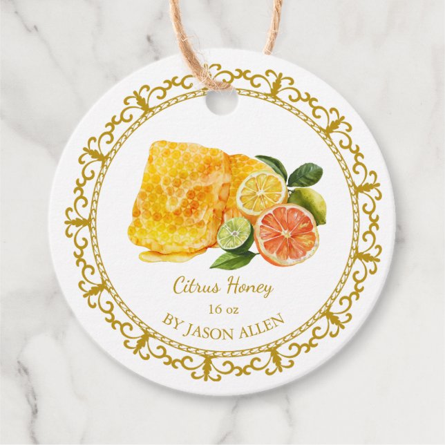 Etiquetas Para Lembrancinhas Vintage Honeycomb Citrus Infuso Honey Hang Tag (Frente)