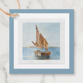 Etiquetas Para Lembrancinhas Vintage Sailboat Watercolor Coastal Water View