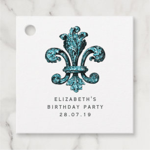 Etiquetas Para Lembrancinhas Vintage Teal - Turquesa Fleur de Lis