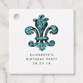 Etiquetas Para Lembrancinhas Vintage Teal - Turquoise Fleur de Lis