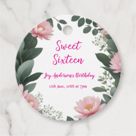 Etiquetas Para Lembrancinhas vintage, verde-flor-rosa, eucalipto, 16.o aniversá