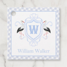 Etiquetas Para Lembrancinhas Watercolor Blue Stork Gingham Monogram Crest
