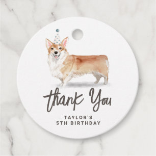 Etiquetas Para Lembrancinhas Watercolor Corgi Dog Birthday Obrigado