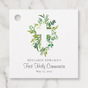 Etiquetas Para Lembrancinhas Watercolor Floral Cross Greenery Primeira Comunhão