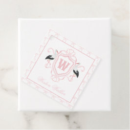 Etiquetas Para Lembrancinhas Watercolor Pink Stork Bow Monogram Crest