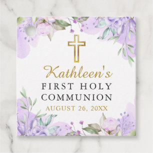 Etiquetas Para Lembrancinhas Watercolor Purple Floral Primeira Comunhão Obriga