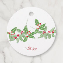 Watercolor Red e Green Holly Bough