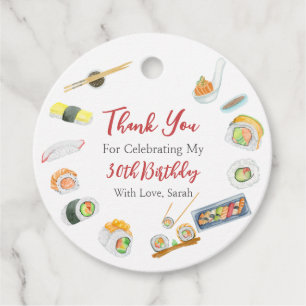 Etiquetas Para Lembrancinhas Watercolor Sushi e Sashimi Aniversário Obrigado