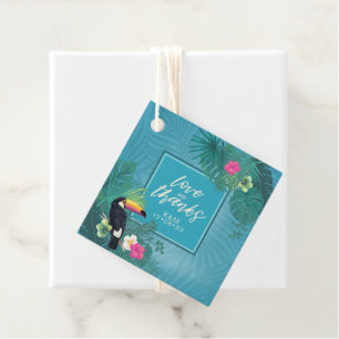 Etiquetas Para Lembrancinhas Watercolor Tropical w/Toucan Wedding Teal ID577