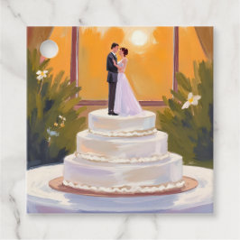 Etiquetas Para Lembrancinhas Wedding Cake Bride & Groom Brunette Watercolor