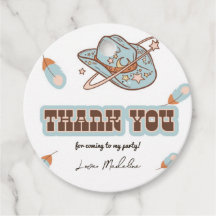 Western Cowboy Blue Birday Circular Obrigado Etiqu