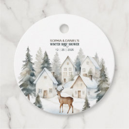 Etiquetas Para Lembrancinhas Winter Deer in Village Watercolor Baby Shower