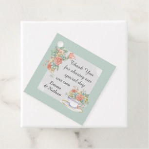 Etiquetas Para Lembrancinhas Xícara de chá floral elegante mensagem de agradeci