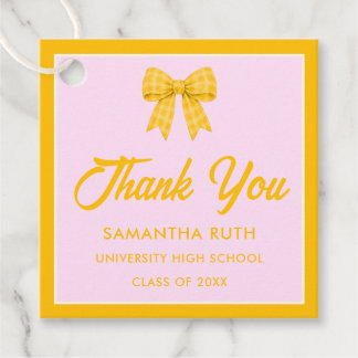 Etiquetas Para Lembrancinhas Yellow Gingham Bow Graduation Party Favor Tags
