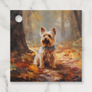 Etiquetas Para Lembrancinhas Yorkshire Terrier no Outono Folhas Caídas Inspiram