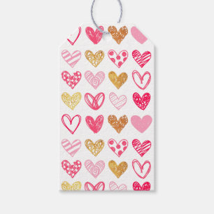 Etiquetas para Presentes - Corações Rosa e Dourado