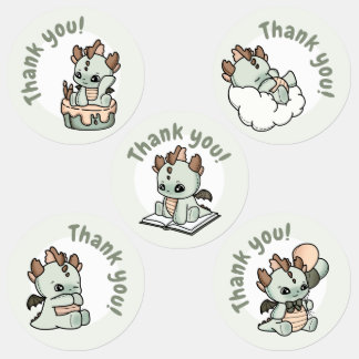 Etiquetas Pastel Green Orange Baby Dragon Obrigado