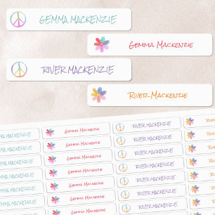 Etiquetas Paz e Flores Boho Hippie Nome à Prova de Água