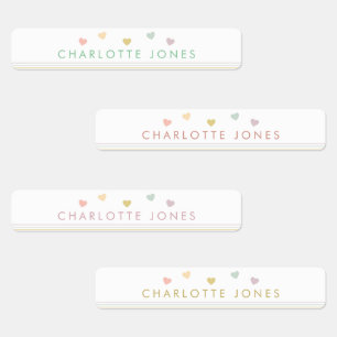Etiquetas Pequenos Corações Arco-Íris Nome Simples de Crianç