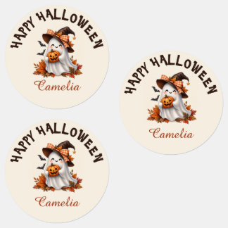 Etiquetas Personalized Cute Ghost Halloween Name Stickers