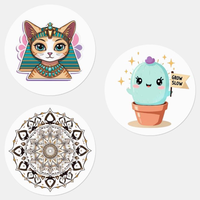 Etiquetas Pharaoh Cat Mandala Cactus Sticker (Grupo)