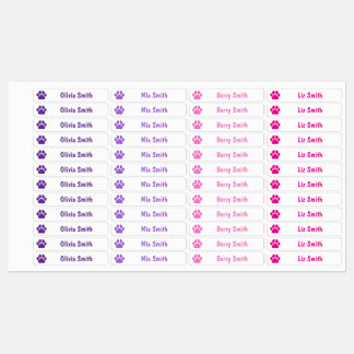 Etiquetas Pink Paw Print Personalized Kids Name Labels