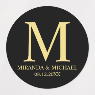 Etiquetas Prefeito de Casamento de Monogramas Pretos e Doura